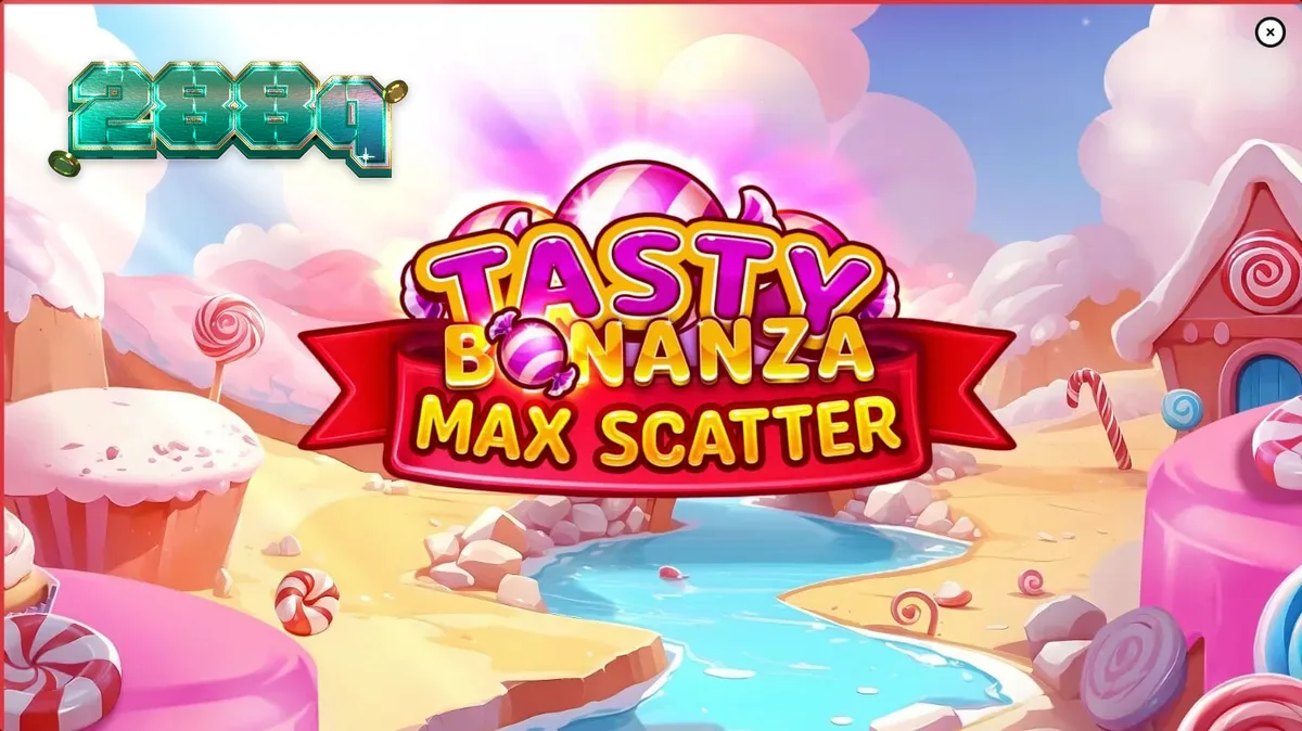 Interface colorida e vibrante do slot Tasty Bonanza Max Scatter com símbolos de doces